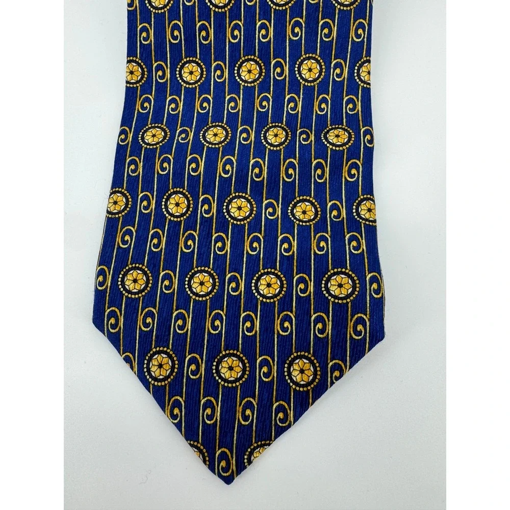 Gianni Versace Silk Tie Mens OS Blue Gold Medallion Geometric‎ Italian Designer